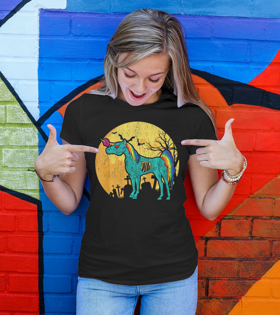 Zombie Unicorn Zombicorn Graveyard Night T-Shirt