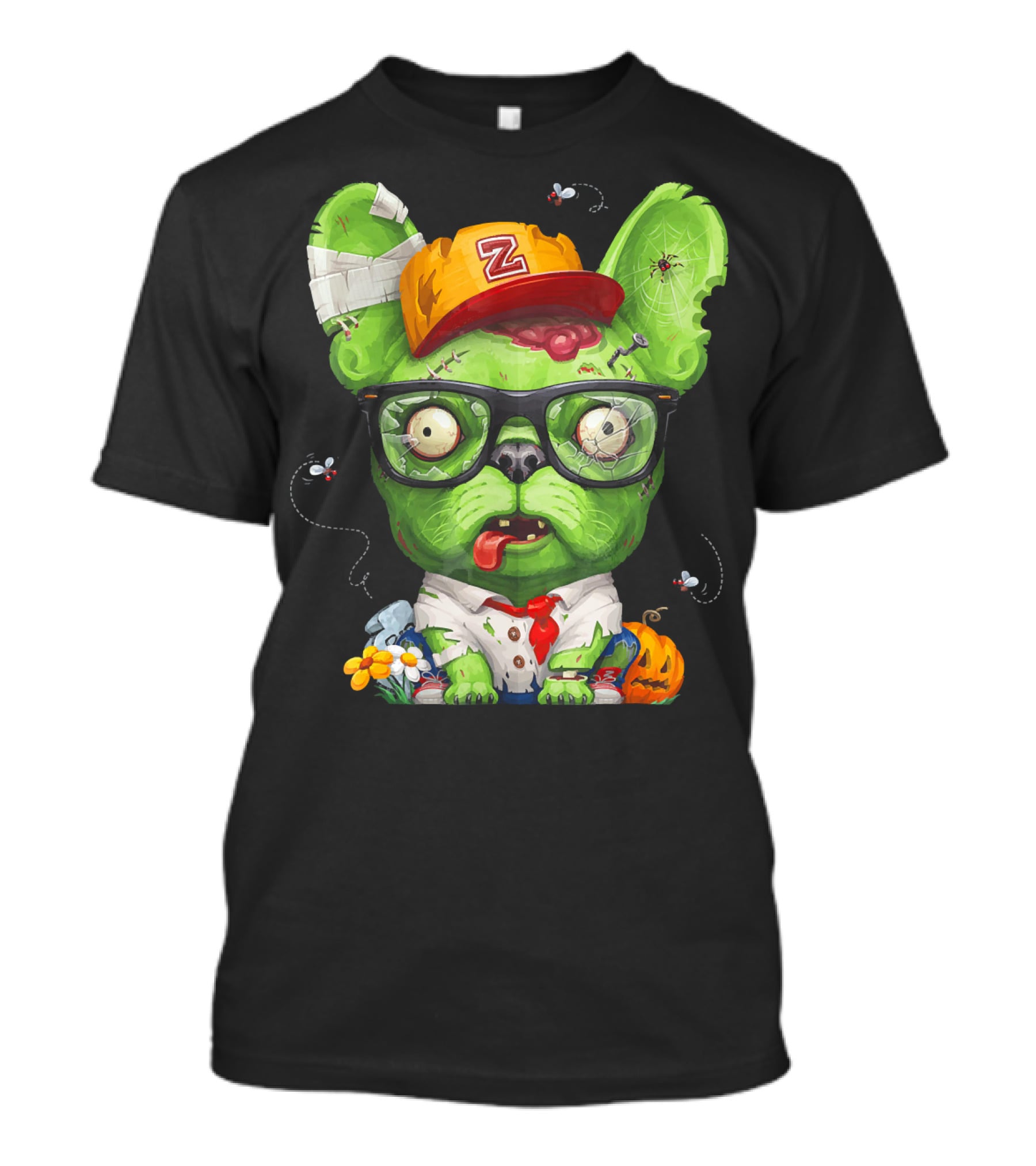 French Bulldog Wearing Zombie Glasses Halloween Hat T-Shirt