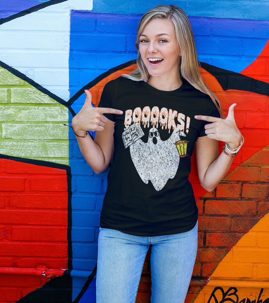 Booooks Spooky Ghost With Open Scary Book And Lantern T-Shirt