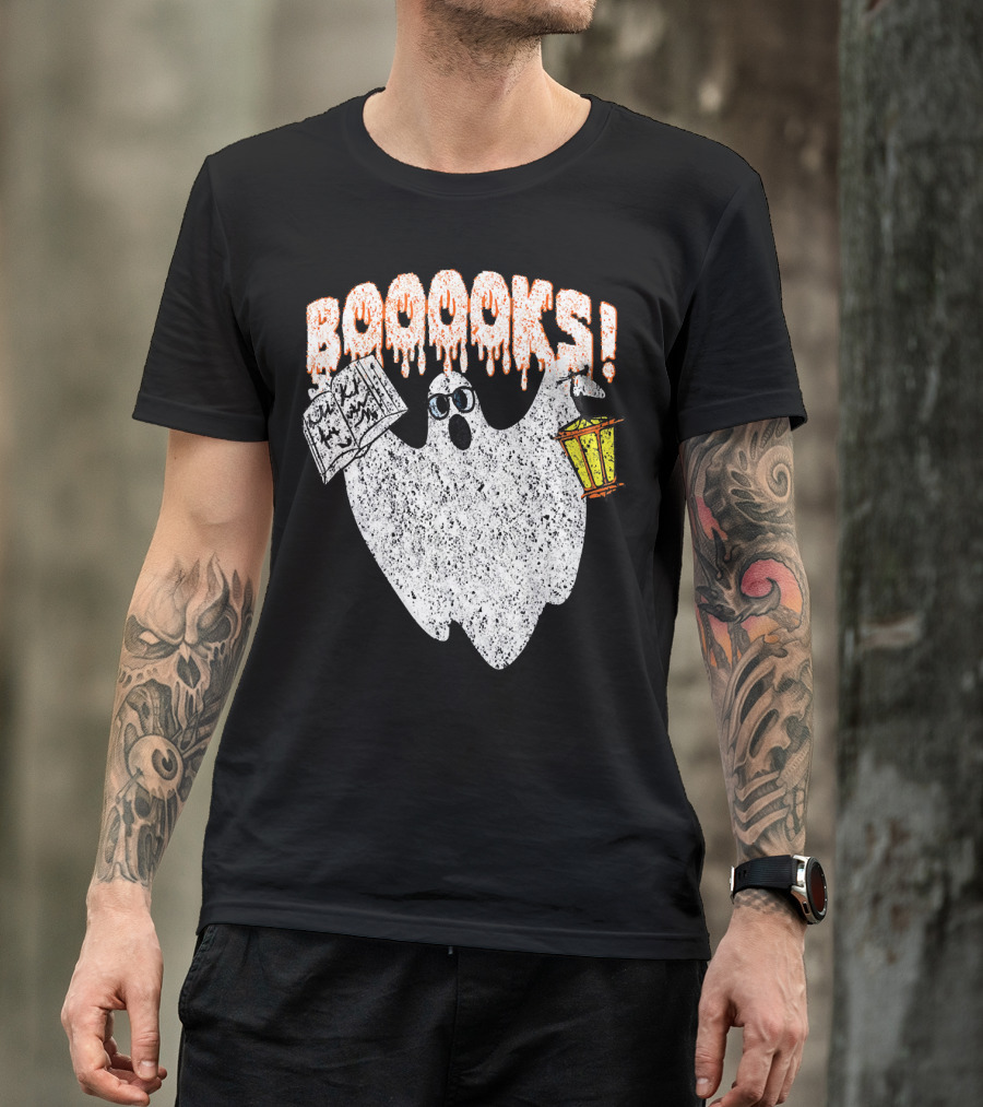 Booooks Spooky Ghost With Open Scary Book And Lantern T-Shirt