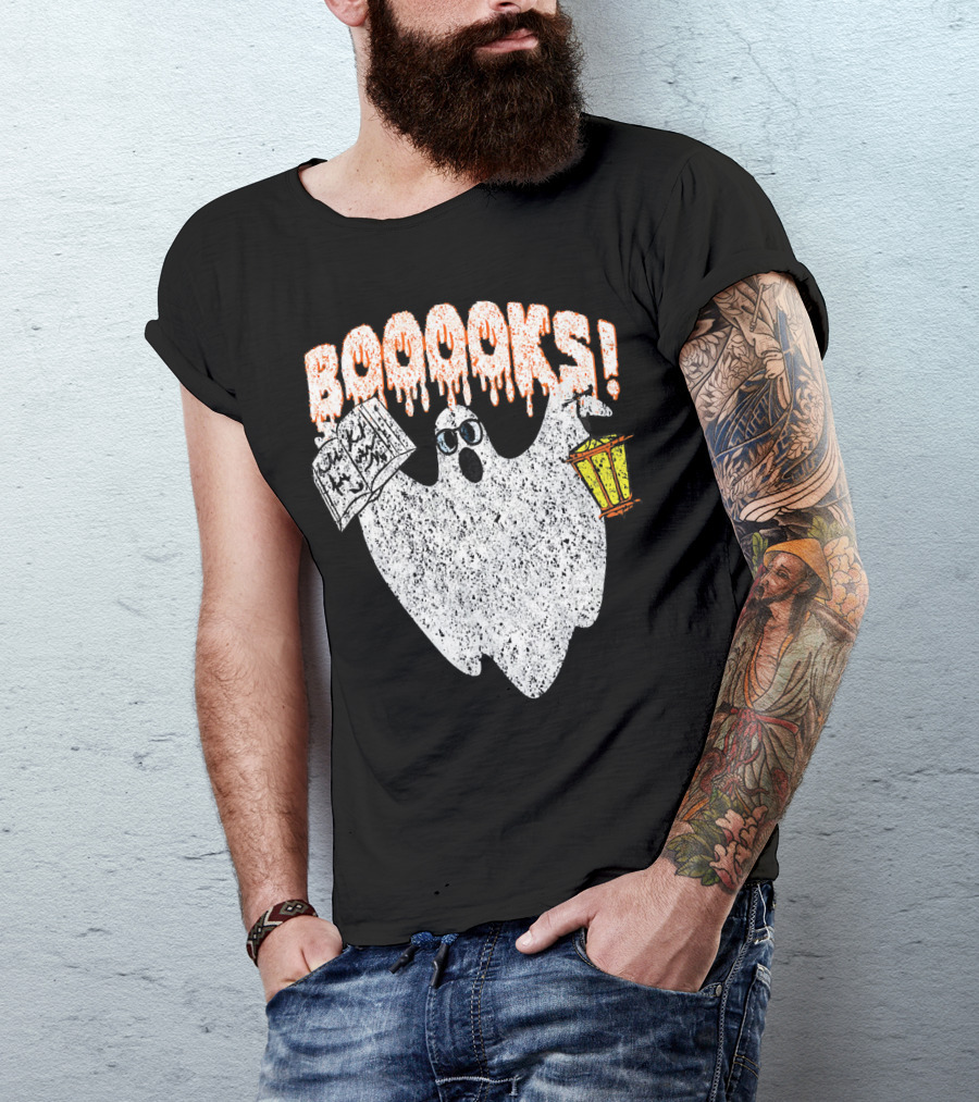 Booooks Spooky Ghost With Open Scary Book And Lantern T-Shirt
