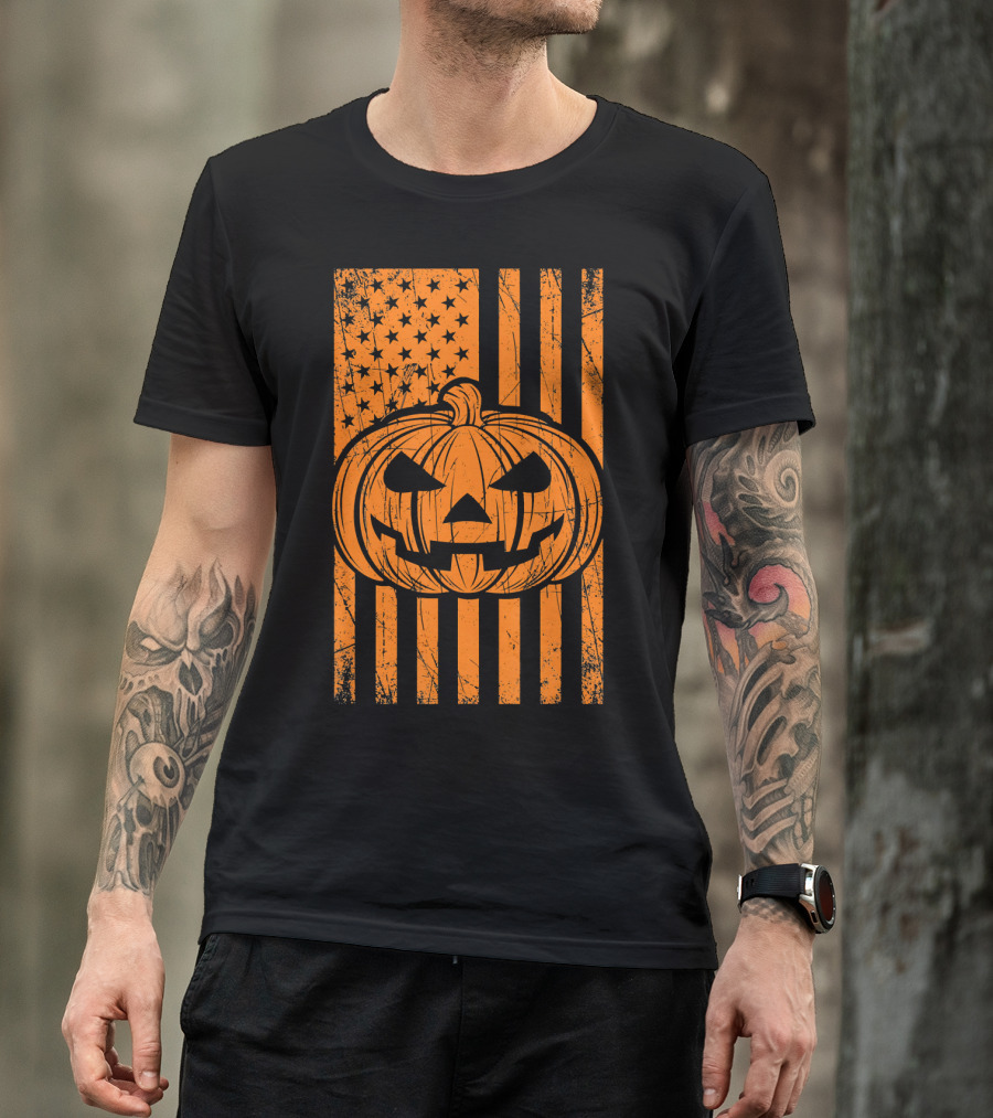American Flag Grunge Pumpkin Halloween Las T-Shirt