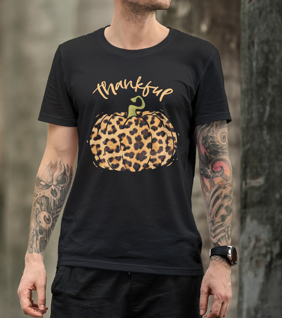 Thankful Pumpkin Fall Leopard Print T-Shirt