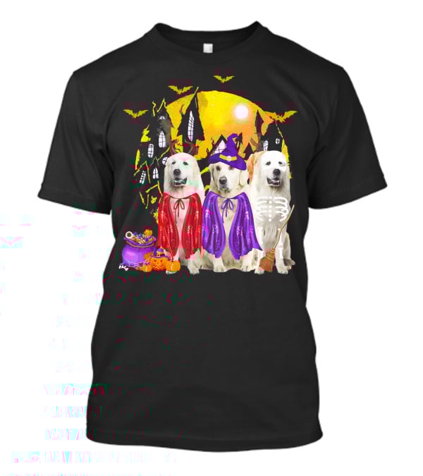 Great Pyrenees Dog Family Of Three Halloween Costumes Moonlit Night T-Shirt