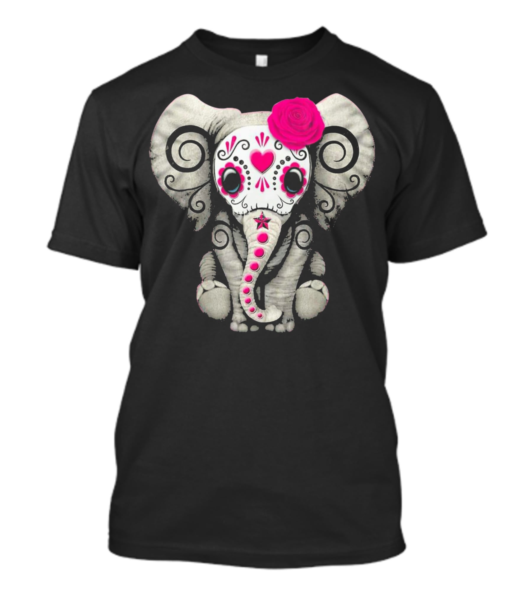 Dead Sugar Skull Elephant Pink Flower T-Shirt