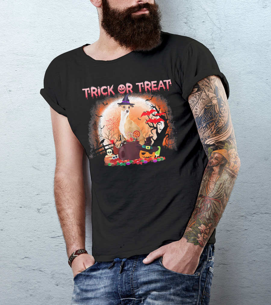 Trick Or Treat Italian Greyhound Halloween Magic Moonlit Scene T-Shirt
