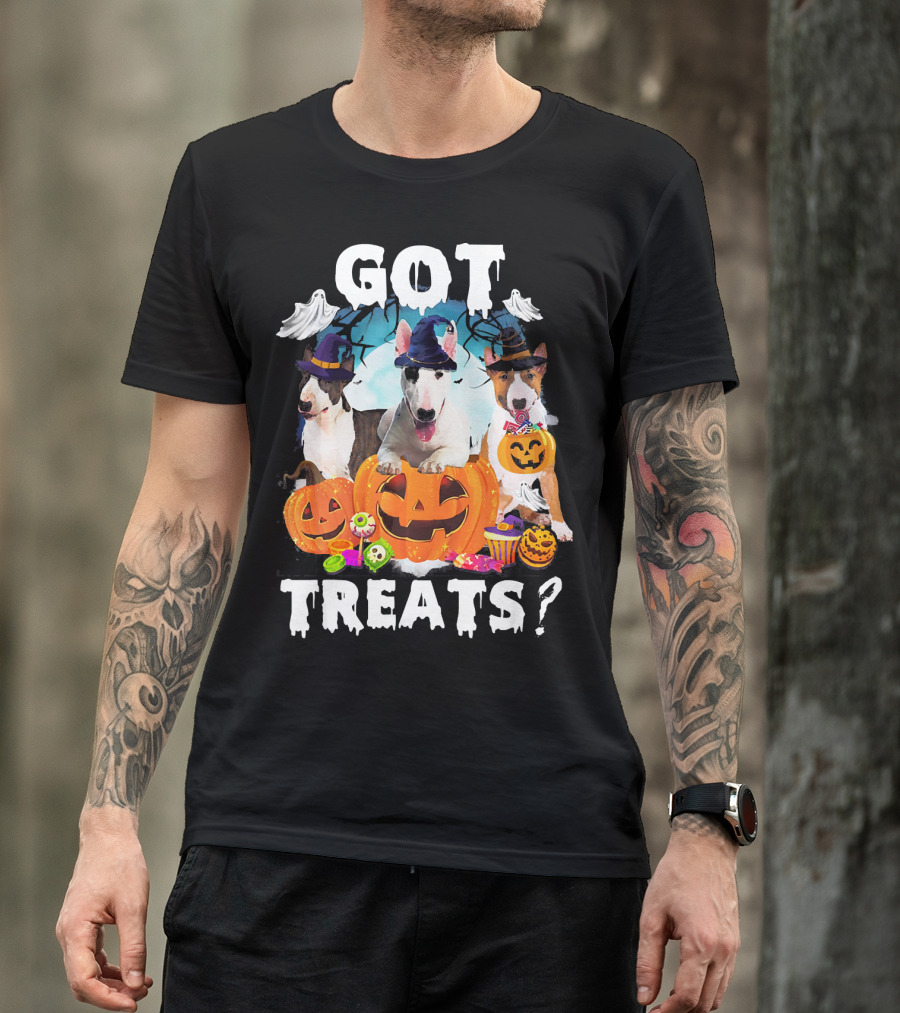 Got Treats Bull Terrier Halloween Ghosts Pumpkins T-Shirt