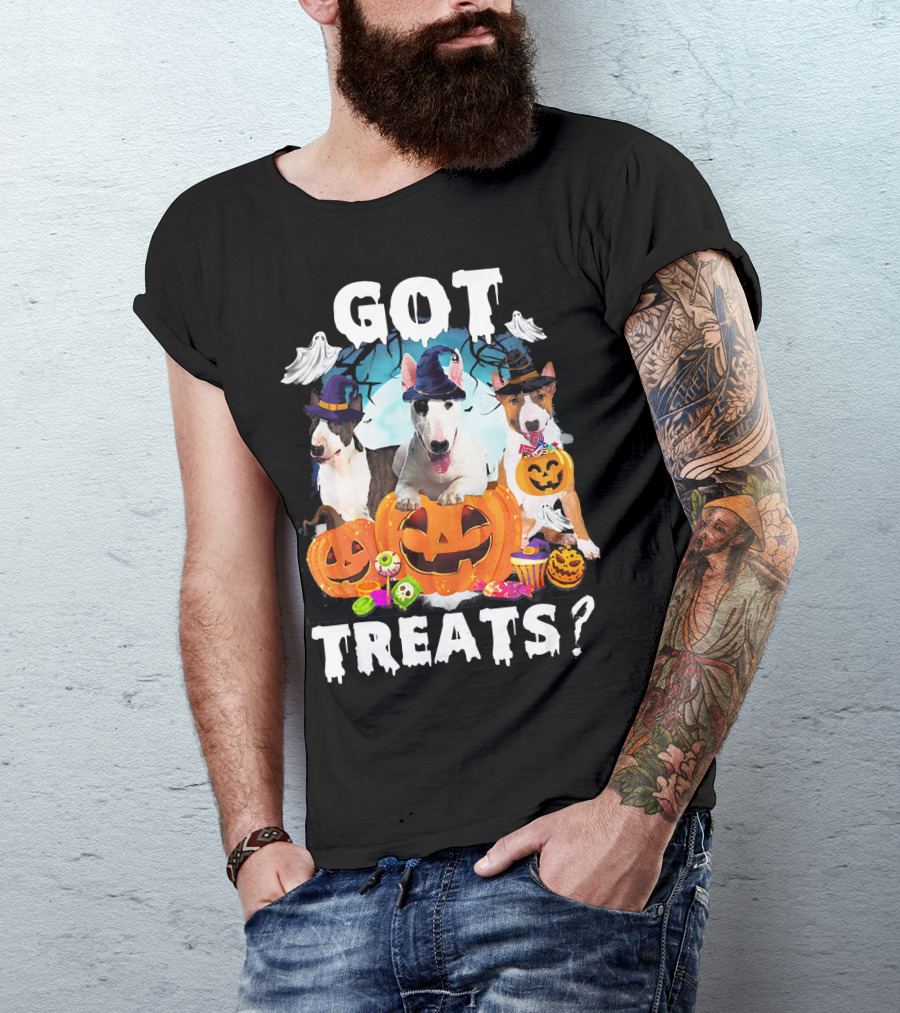 Got Treats Bull Terrier Halloween Ghosts Pumpkins T-Shirt