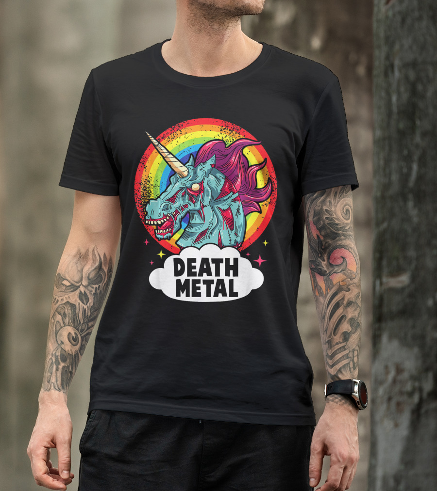 Death Metal Unicorn Rainbow Rocker Emo T-Shirt