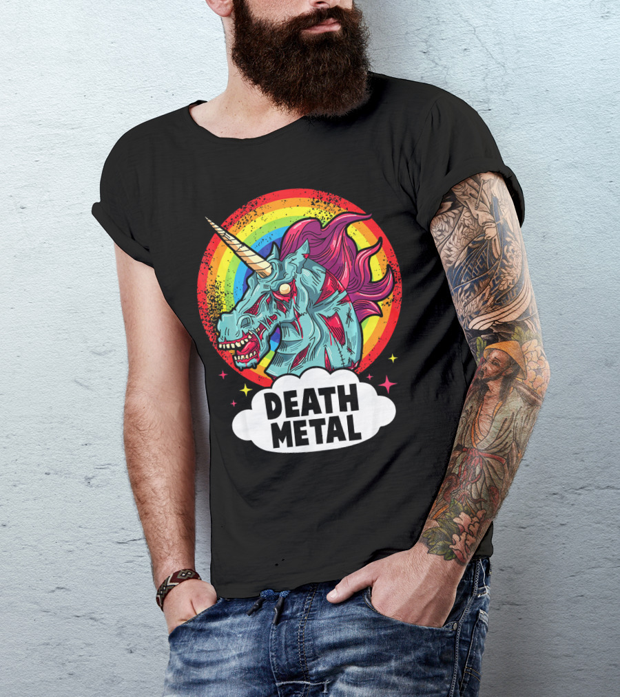 Death Metal Unicorn Rainbow Rocker Emo T-Shirt