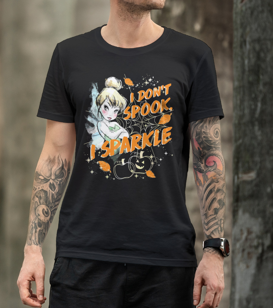 Disney Peter Pan Tinkerbell I Don't Spook I Sparkle Halloween Pumpkin Leaves T-Shirt