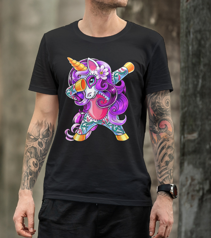 Dabbing Unicorn Day Of The Dead Sugar Skull T-Shirt