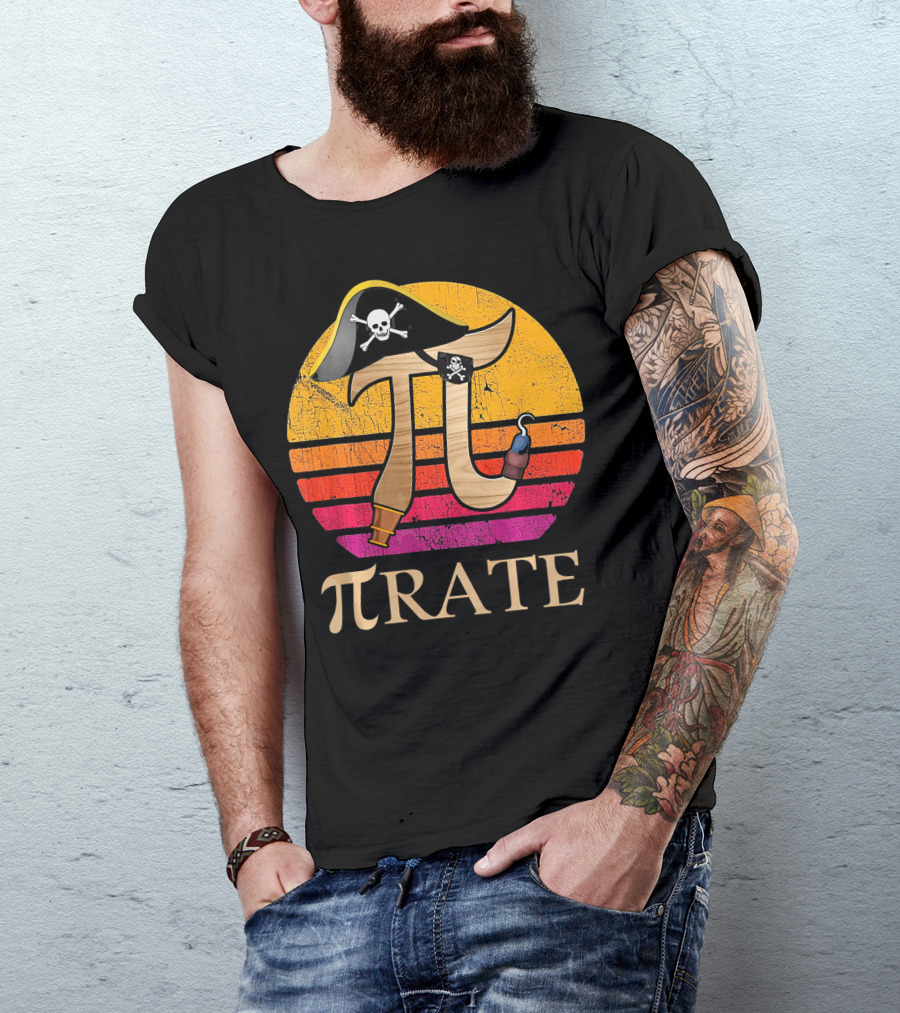 Pi Rate Sunset Buccaneer Emblem T-Shirt