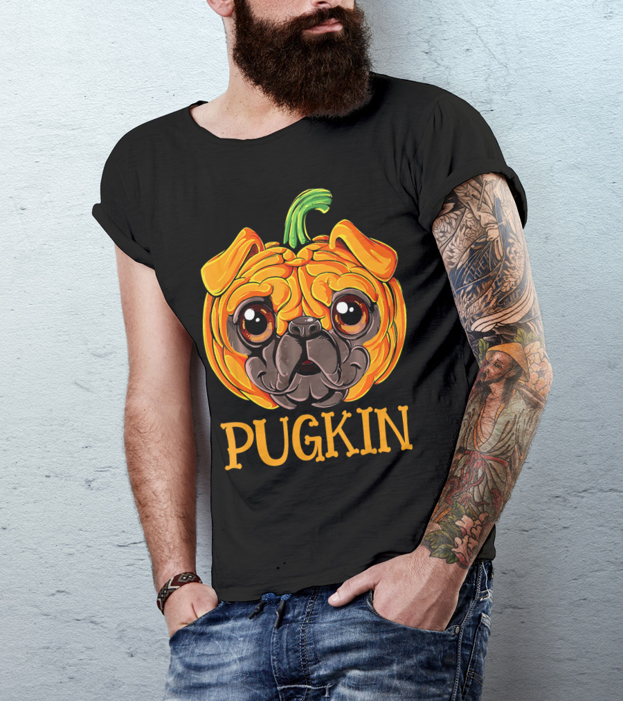 Pugkin Pug Pumpkin Halloween T-Shirt