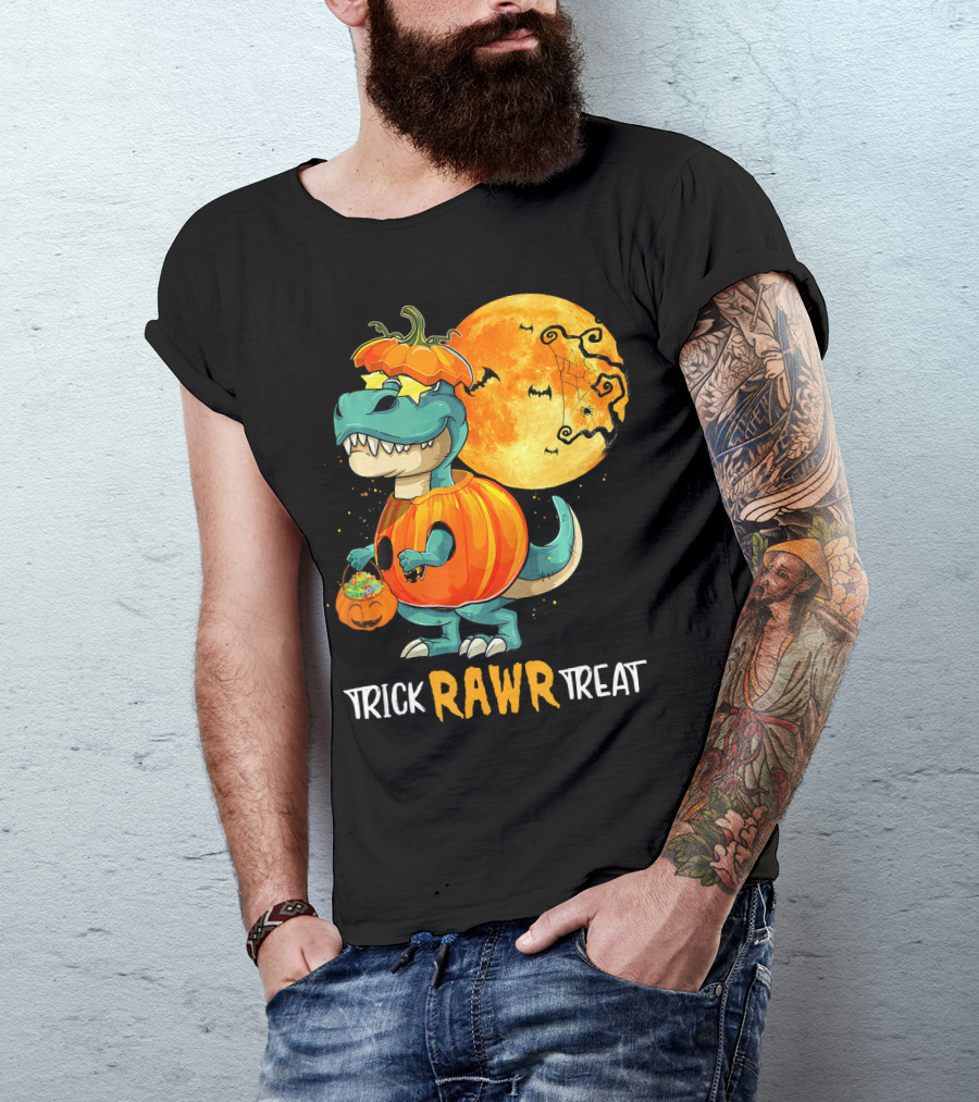 Trick RAWR Treat Rex Dinosaur Halloween Pumpkin Moon T-Shirt