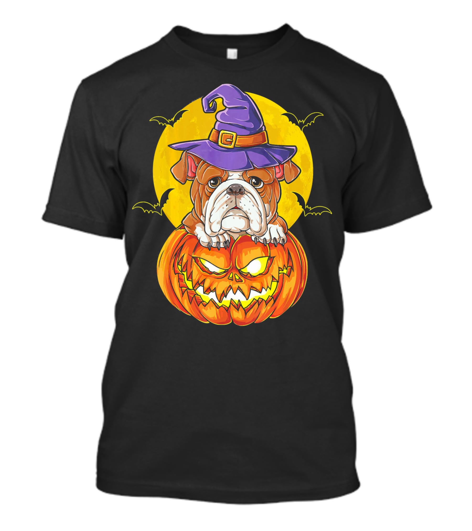English Bulldog Halloween Witch Pumpkin Moon T-Shirt