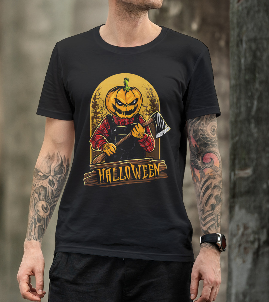 Halloween Horror Pumpkin Creepy Axe T-Shirt