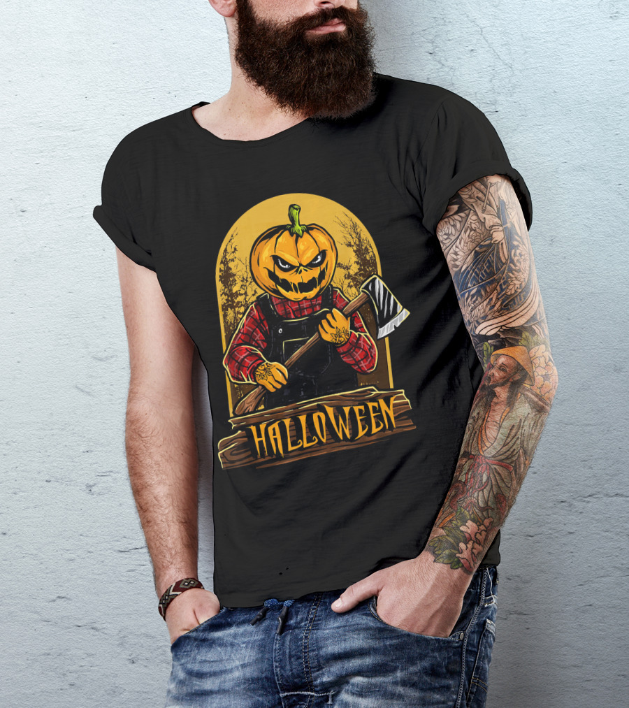 Halloween Horror Pumpkin Creepy Axe T-Shirt