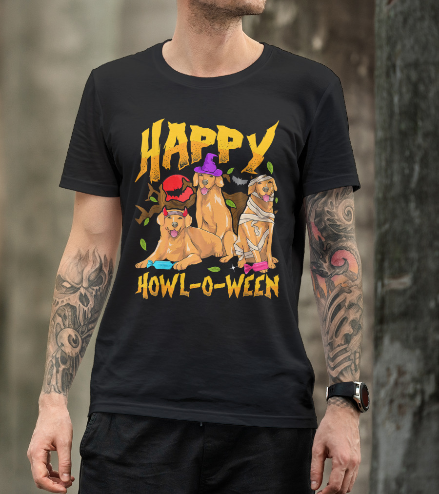 Happy Howl-O-Ween Halloween Golden Retriever T-Shirt