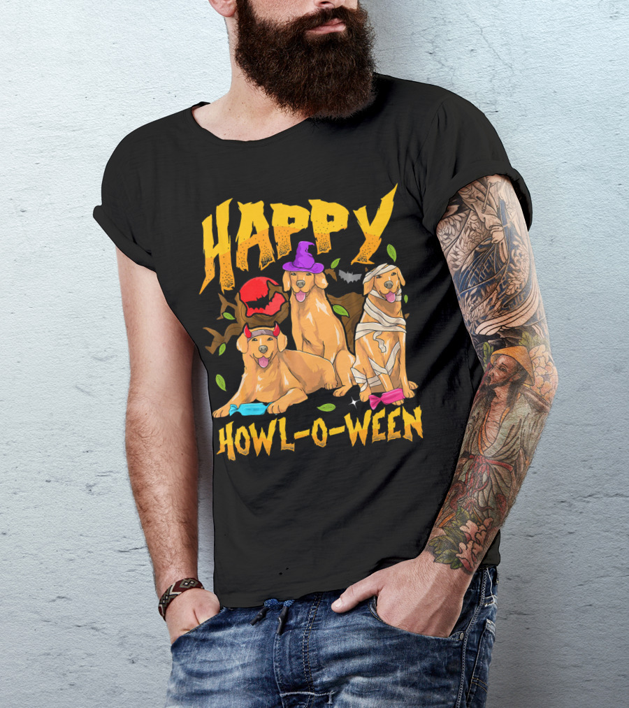 Happy Howl-O-Ween Halloween Golden Retriever T-Shirt