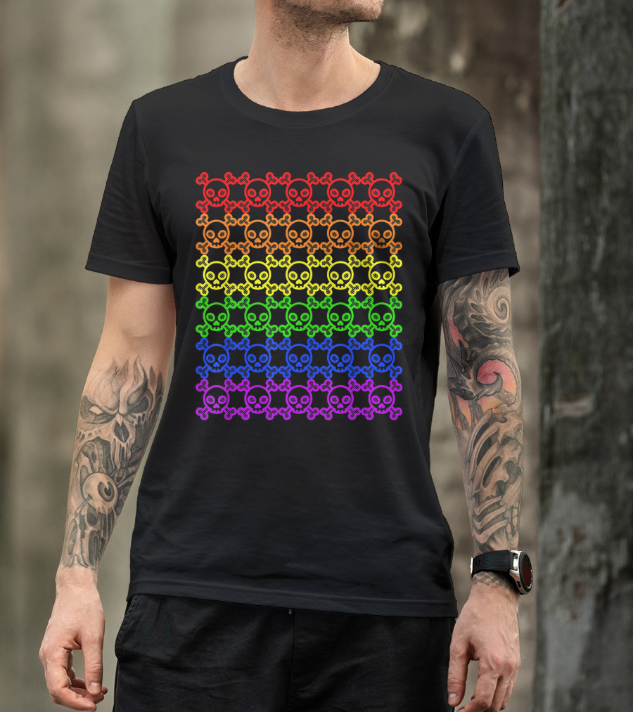 Rainbow Gay Pride Skull And Crossbones T-Shirt