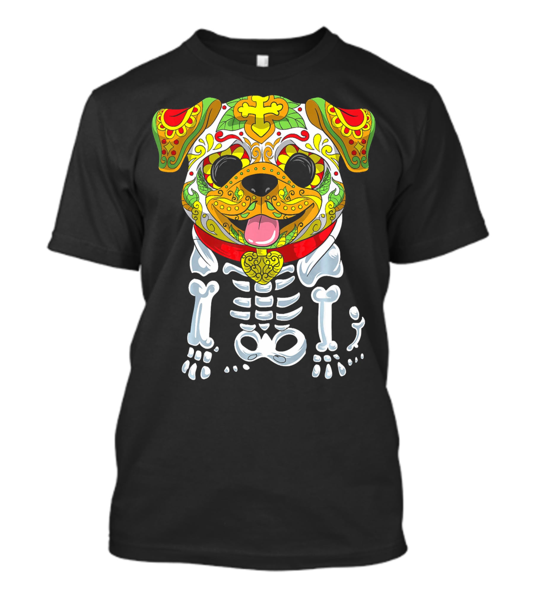Dia De Los Muertos And Halloween Sugar Skull Dog Skeleton T-Shirt