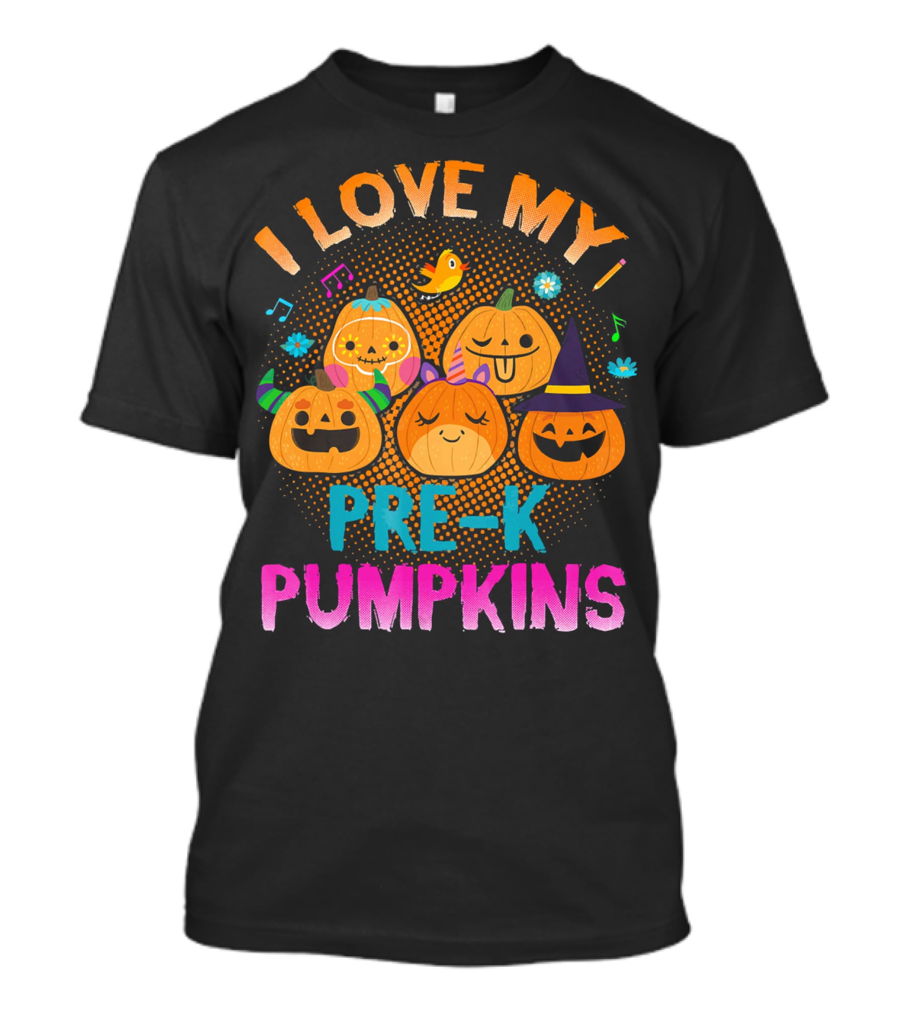 I Love My Pre K Pumpkins Halloween Jack-O-Lanterns With Music And Flowers T-Shirt