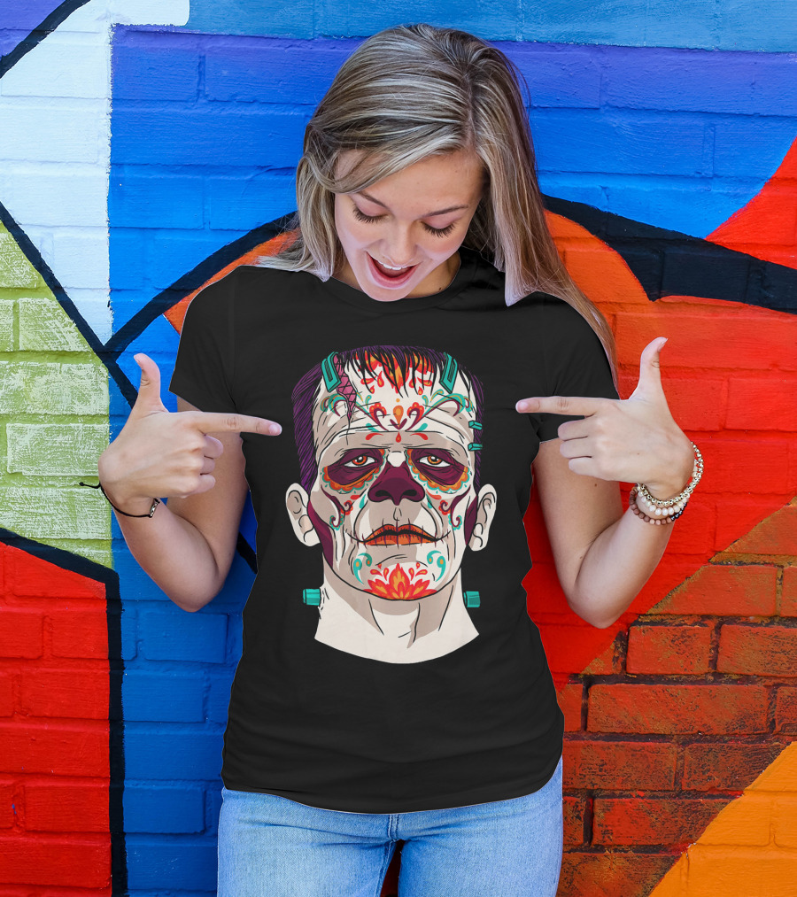 Frankenstein Catrina Sugar Skull Horror T-Shirt