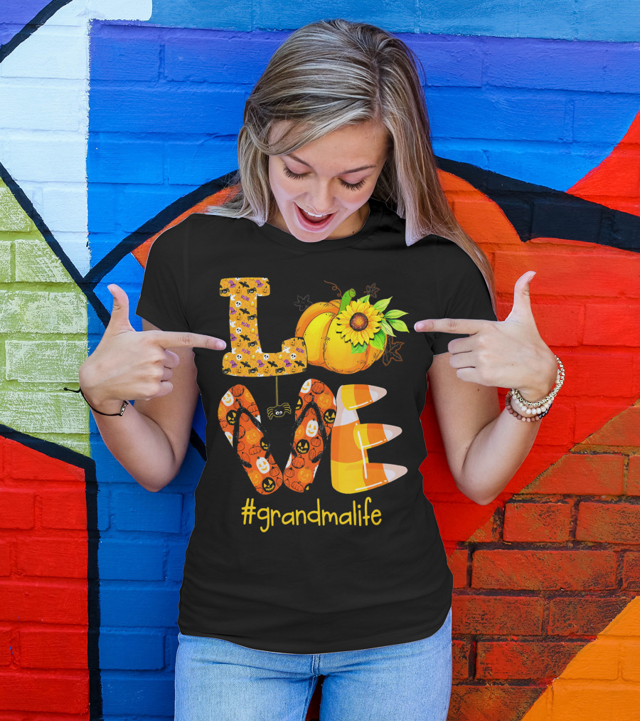 Love Halloween Pumpkin Sunflower #grandmalife T-Shirt