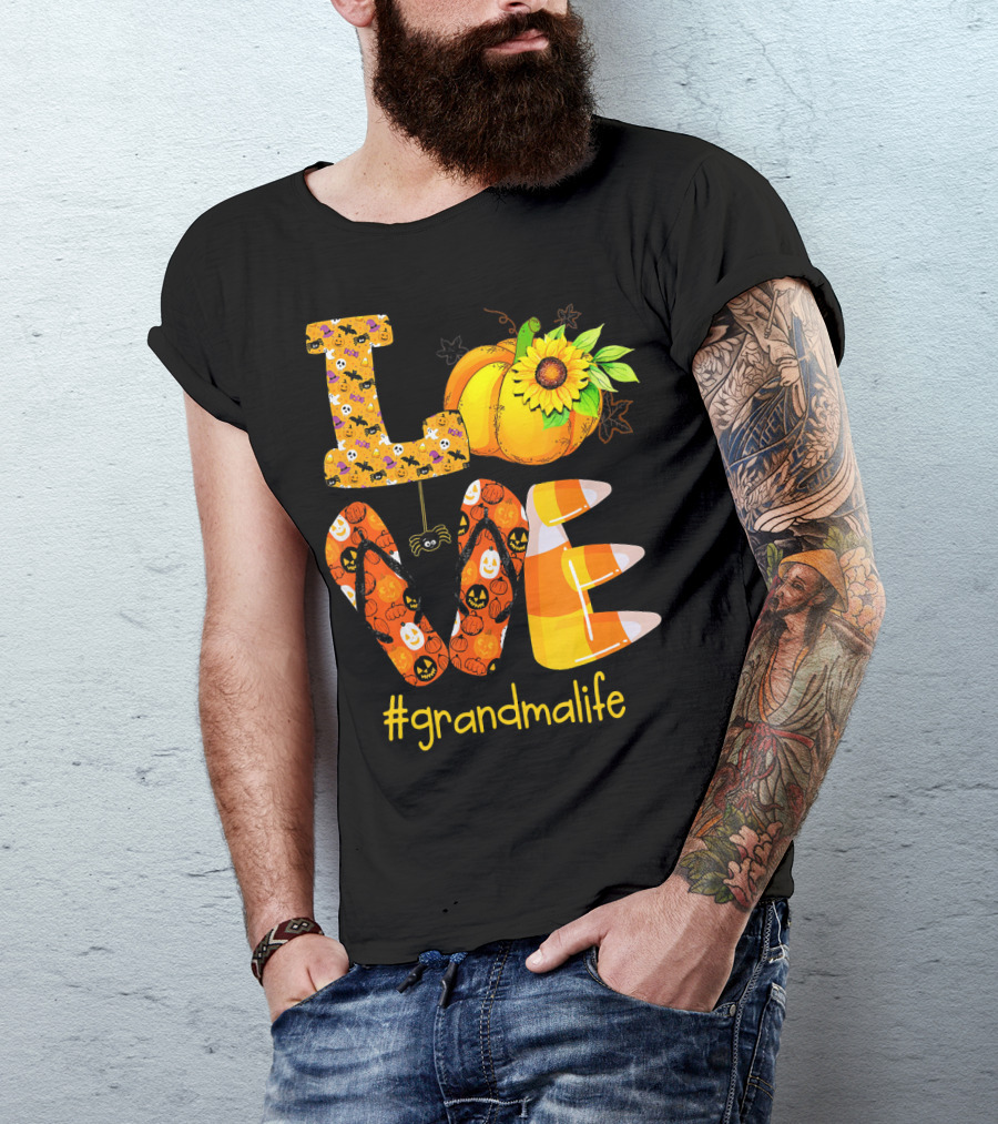 Love Halloween Pumpkin Sunflower #grandmalife T-Shirt
