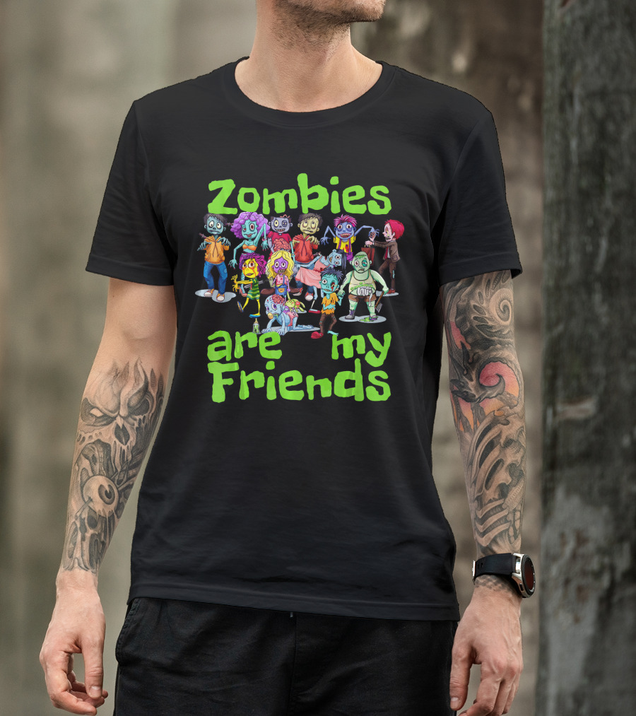 Zombies Are My Friends Cartoon Characters T-Shirt