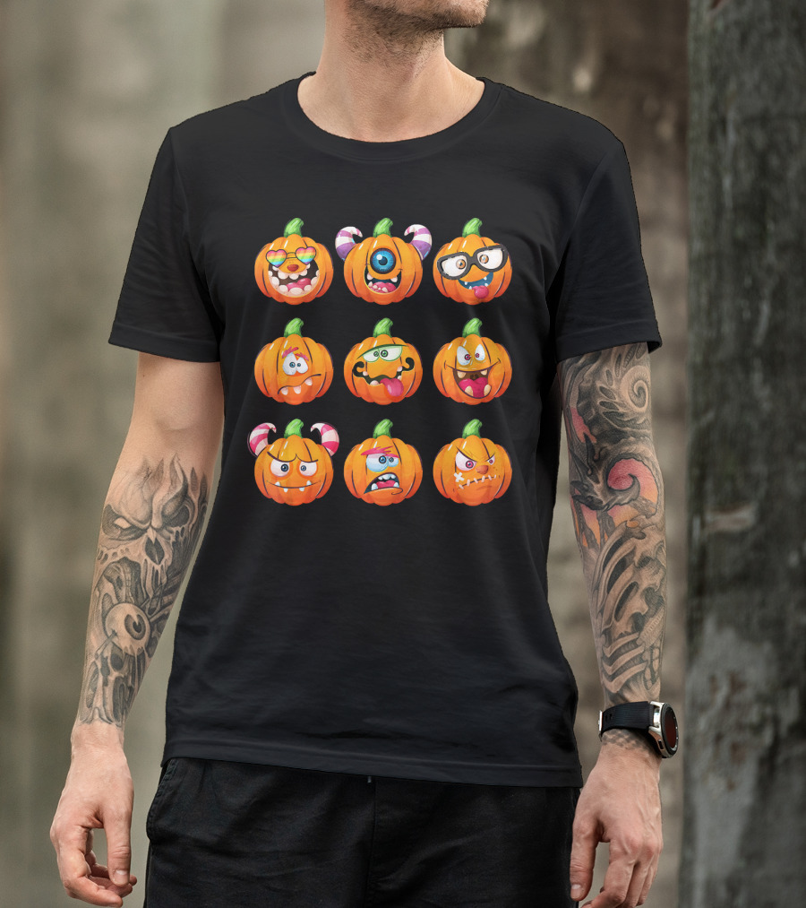 Funny Pumpkin Face Emoticon Halloween Compilation T-Shirt