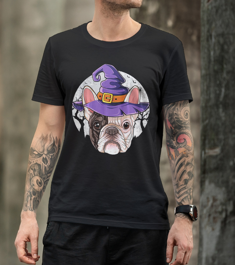 French Bulldog Halloween Witch Hat T-Shirt