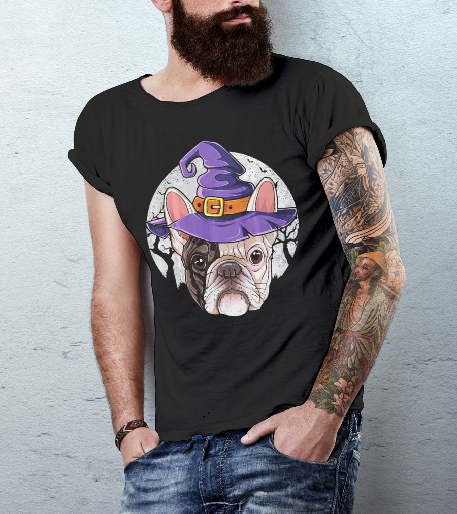 French Bulldog Halloween Witch Hat T-Shirt