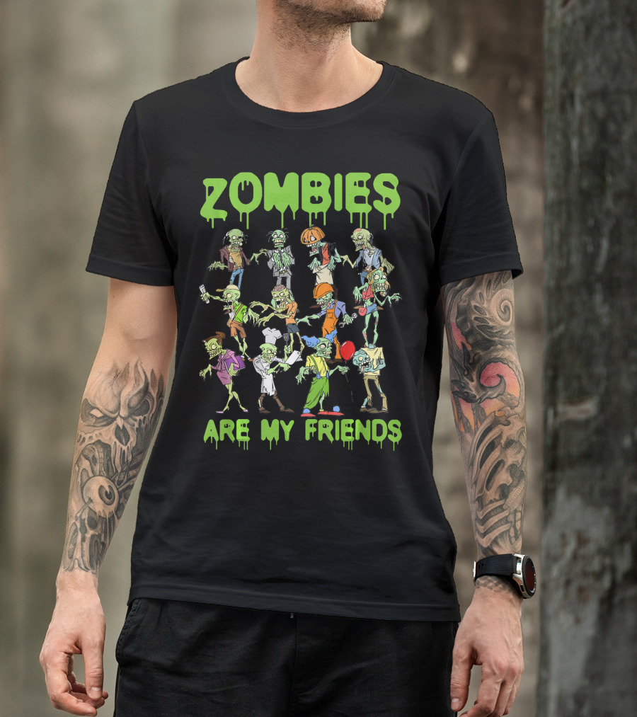 Funny Colorful Zombies Are My Friends Party Scene T-Shirt