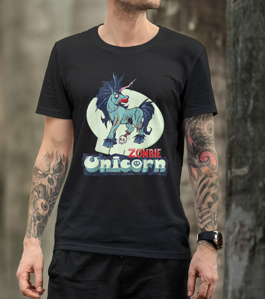 Zombie Unicorn With Skull And Blood Splatter T-Shirt