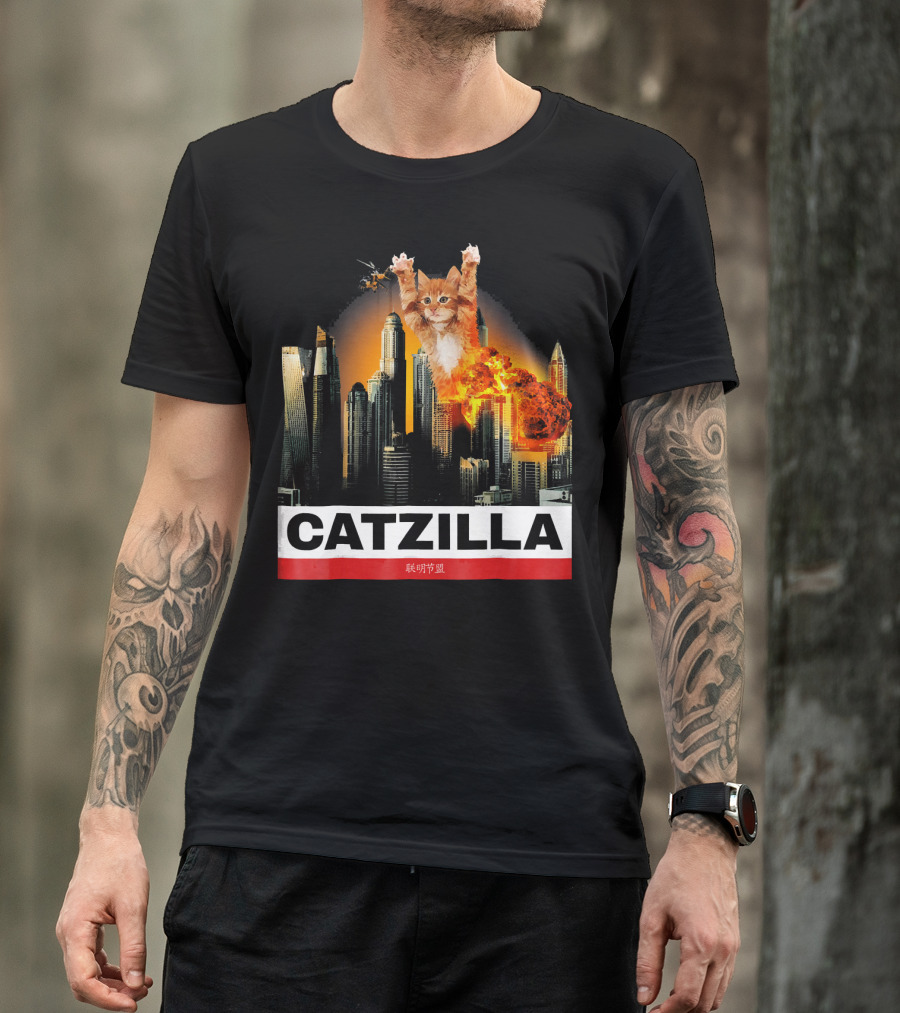 CATZILLA Funny Kitty Cat Over Cityscape Explosion T-Shirt