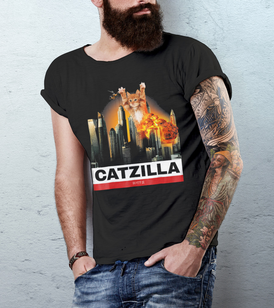CATZILLA Funny Kitty Cat Over Cityscape Explosion T-Shirt
