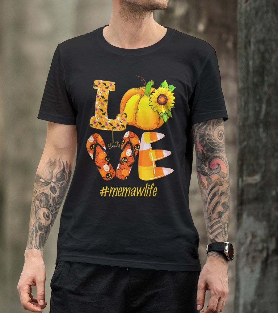 Love MeMaW Life Pumpkin Sunflower Halloween Candy Corn T-Shirt