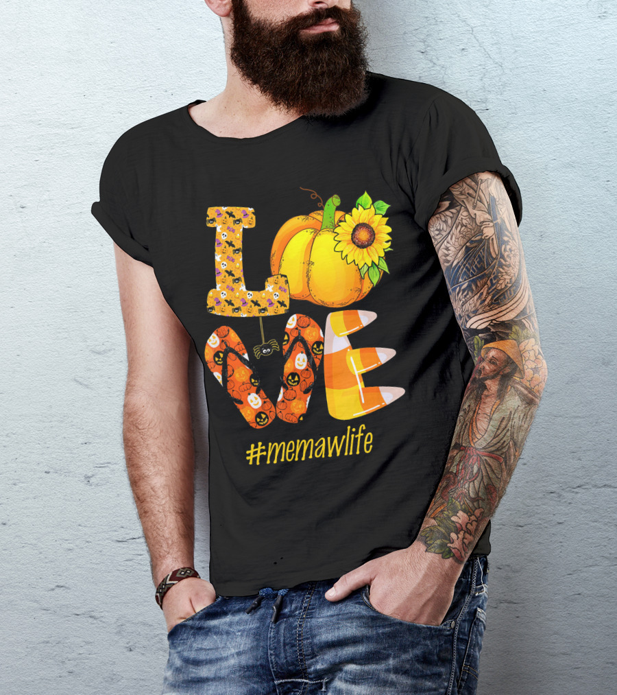 Love MeMaW Life Pumpkin Sunflower Halloween Candy Corn T-Shirt