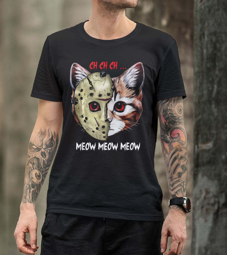 Ch Ch Ch Meow Meow Meow Jason Mask Cat Hybrid T-Shirt