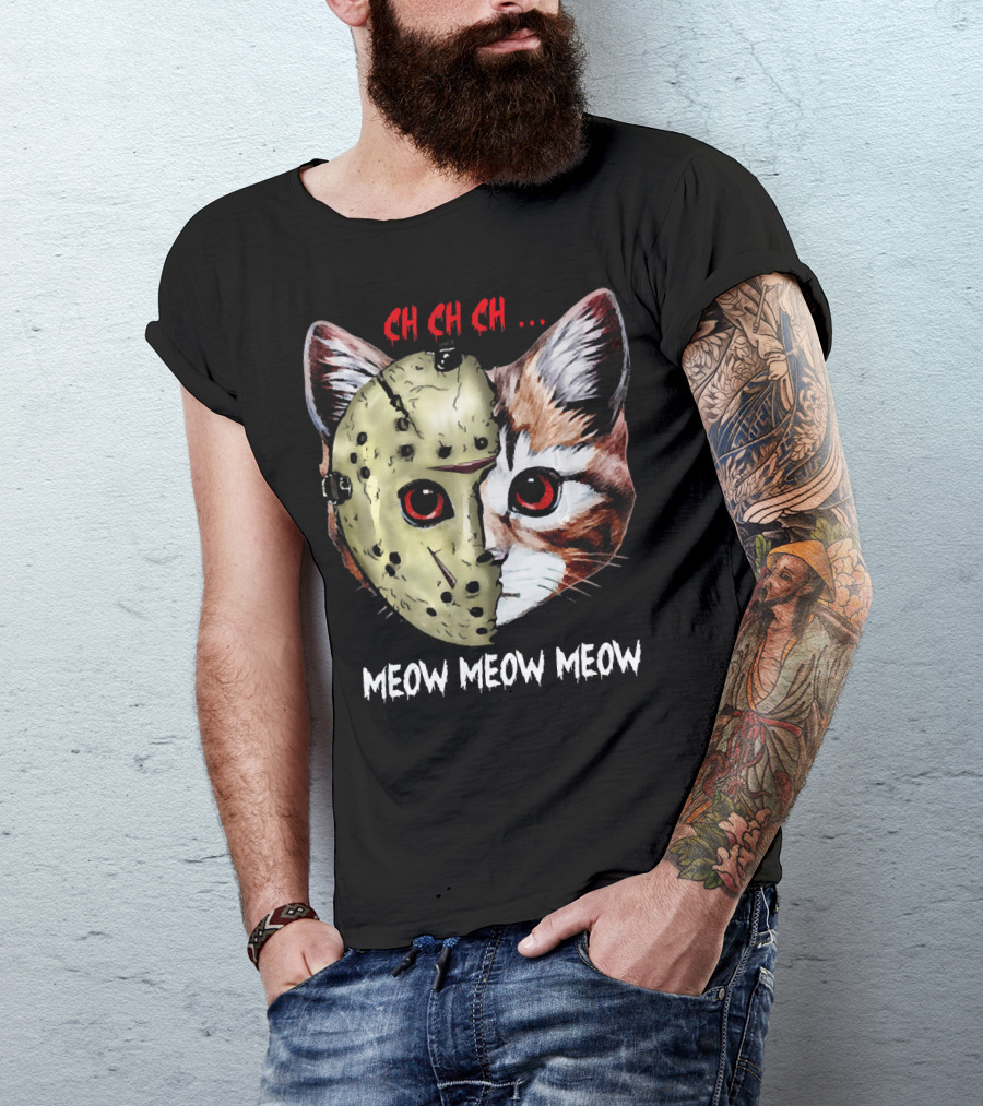 Ch Ch Ch Meow Meow Meow Jason Mask Cat Hybrid T-Shirt