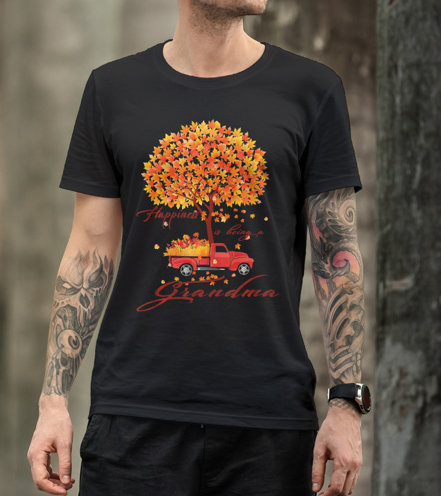 Happiness Is Being A Grandma Autumn Tree With Pumpkins Truck T-Shirt