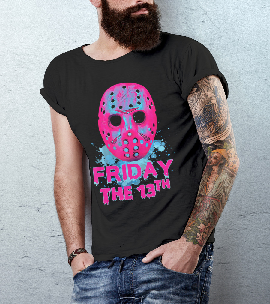 Friday The 13th Pink Neon Hockey Mask Horror T-Shirt