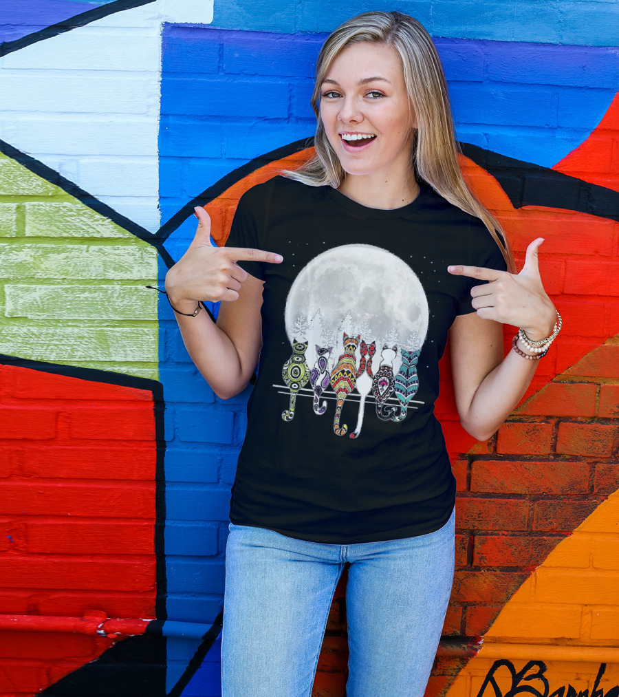 Day Of Dead Sugar Skull Cat Cats Skele Full Moon Forest T-Shirt