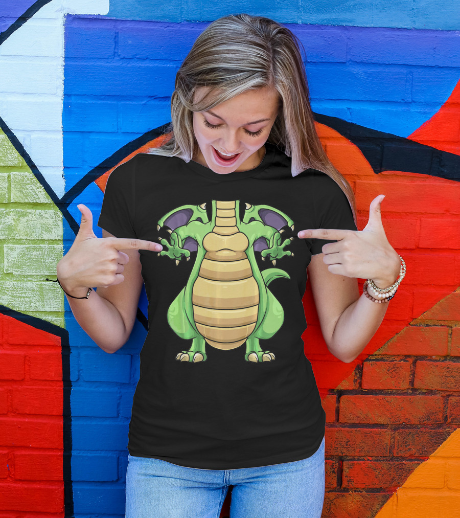 Cool Headless Dragon Retro Cartoon Style Green Monster T-Shirt