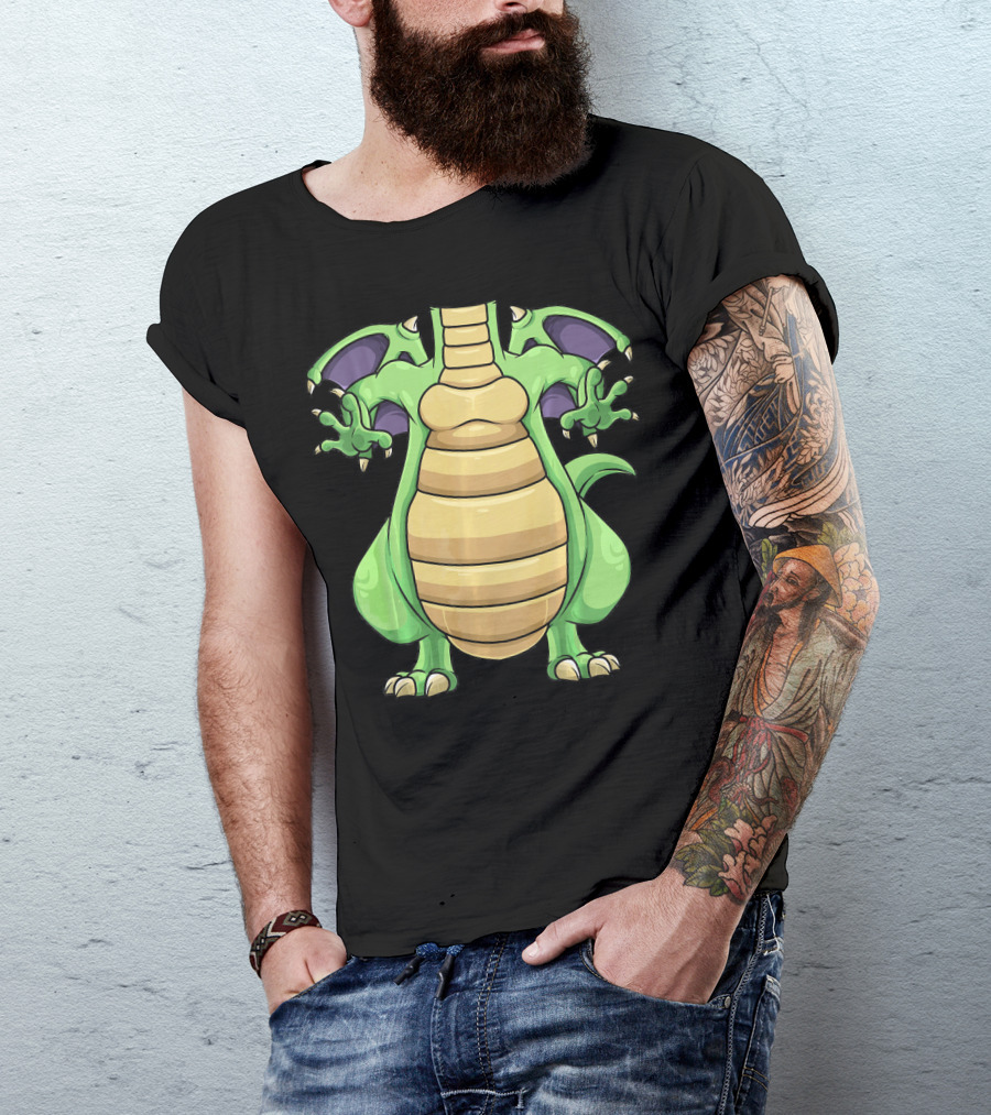 Cool Headless Dragon Retro Cartoon Style Green Monster T-Shirt