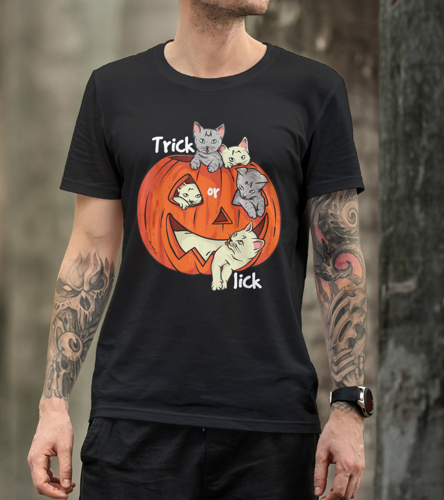 Trick Or Lick Cats In Carved Pumpkin Funny Cat T-Shirt
