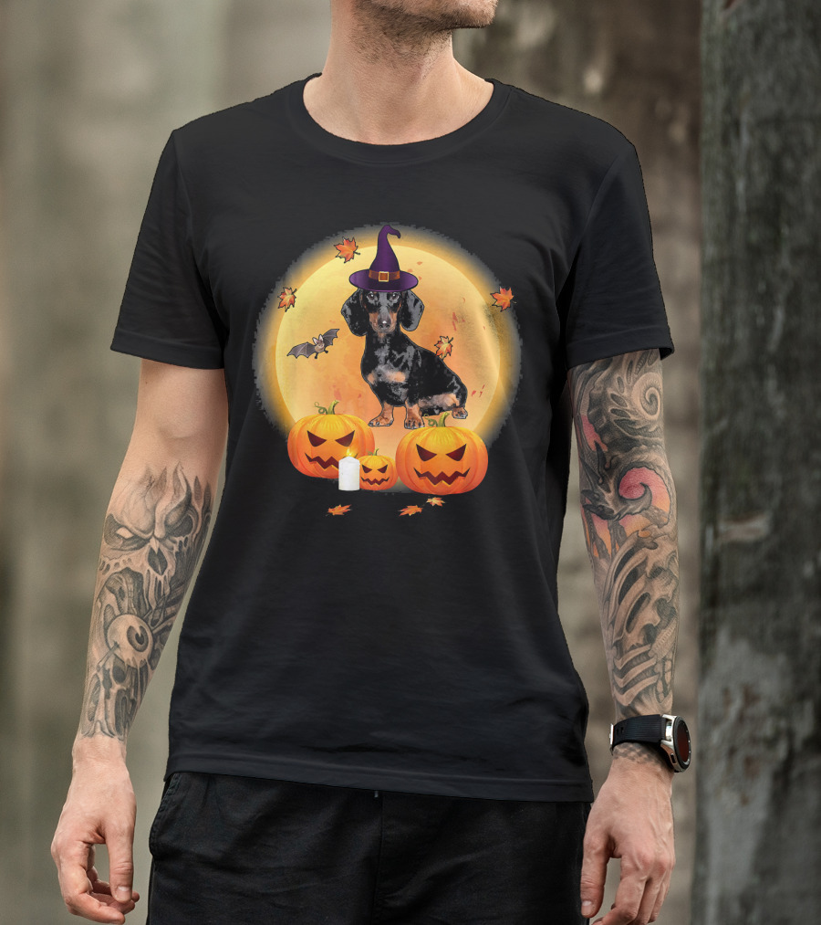Halloween Dachshund Witch Pumpkin Fun T-Shirt