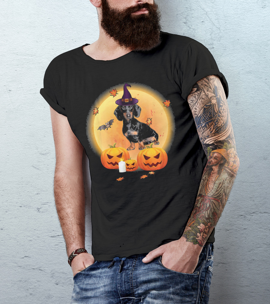 Halloween Dachshund Witch Pumpkin Fun T-Shirt